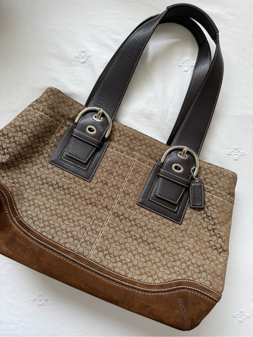 Coach Soho Signature Jacquard Tote Canvas & Suede Leather Y2K Vintage